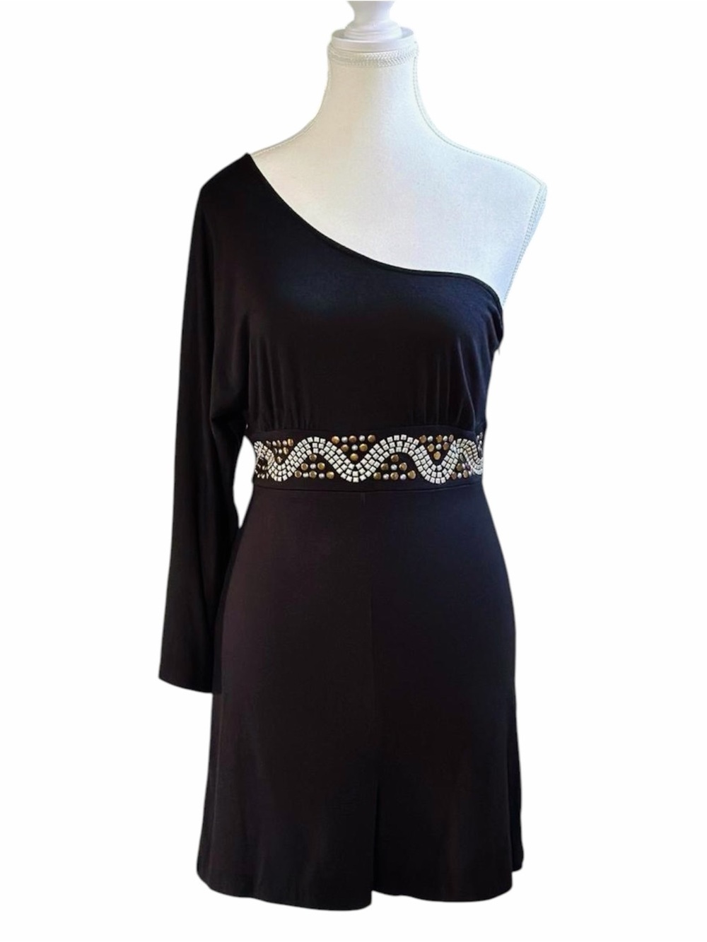 Baby Phat One Shoulder Bell Sleeve Romper Black Studded Waist Size S